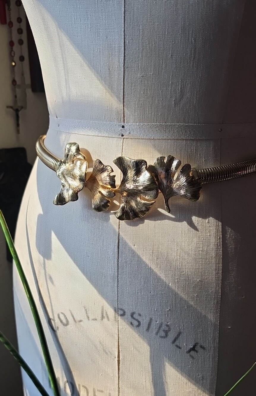 Zara Gold Ginkgo Leaf Statement Belt